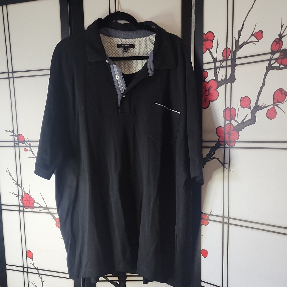 Tahari Black Polo Shirt with Contrasting Collar